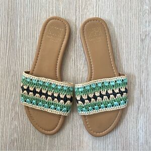 Haute Hippie Style Raffia Woven Boho Slide Sandals